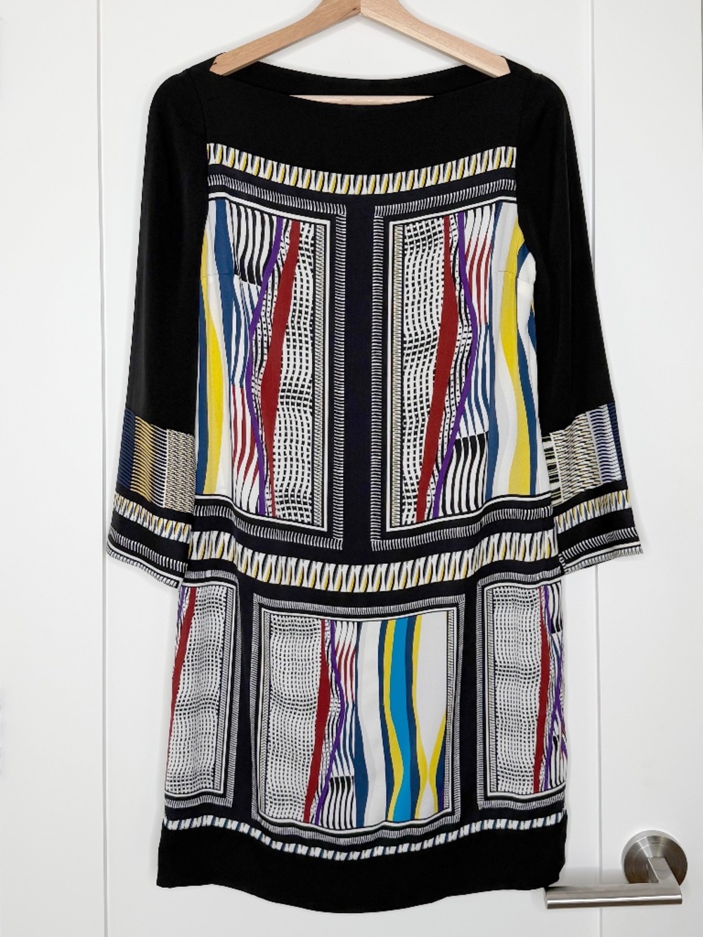 Diane von Furstenberg Jocelyn Long Sleeve Colourful Silk Tunic Shift Dress Sz 2